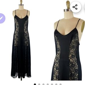 Vintage 1970s Union Made Black Lace Slip Dress Lingerie size Small